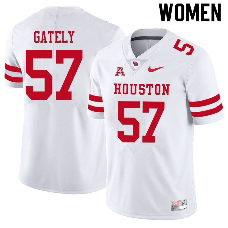 Women #57 Gavin Gately Houston Cougars College Football Jerseys Sale-White - Click Image to Close
